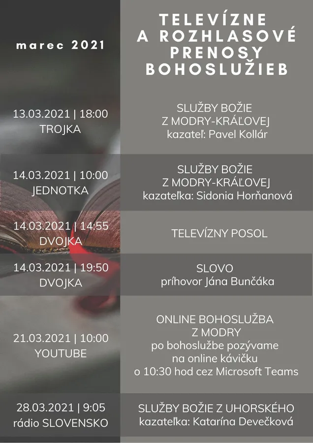 Televízne a rozhlasové prenosy v marci